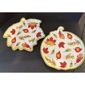 Temptations Seasonal Pumpkin Leaf Shape Acorn Serving Dish Set Fall Plate Autumn